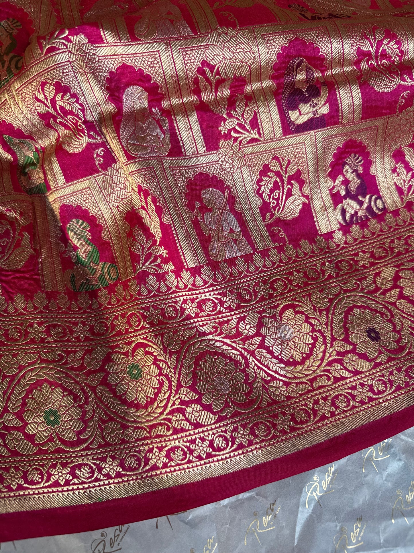 Handwoven Magenta Katan Silk Bridal Meenakari Banarasi Saree