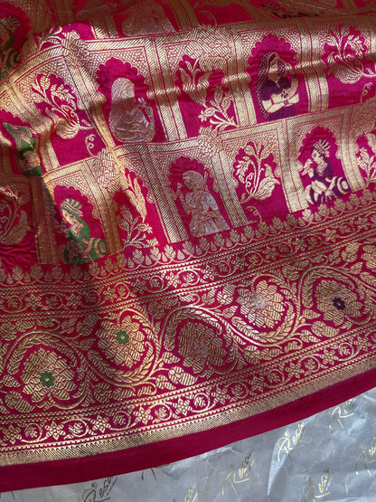 Handwoven Magenta Katan Silk Bridal Meenakari Banarasi Saree