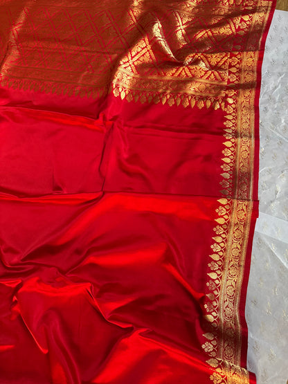 Handwoven Satin Silk Red Banarasi Saree