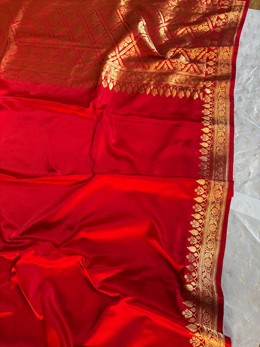 Handwoven Satin Silk Red Banarasi Saree