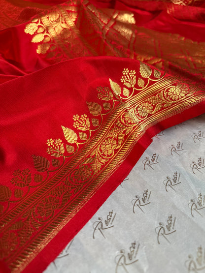 Handwoven Satin Silk Red Banarasi Saree