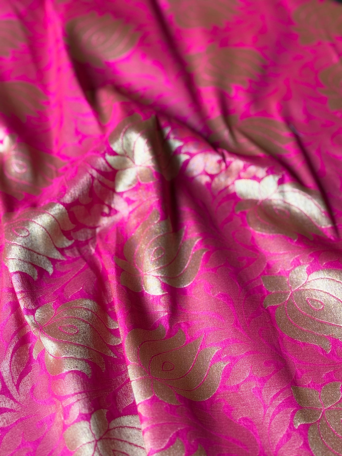 Handwoven Pink Silk Lotus Motifs Thaan