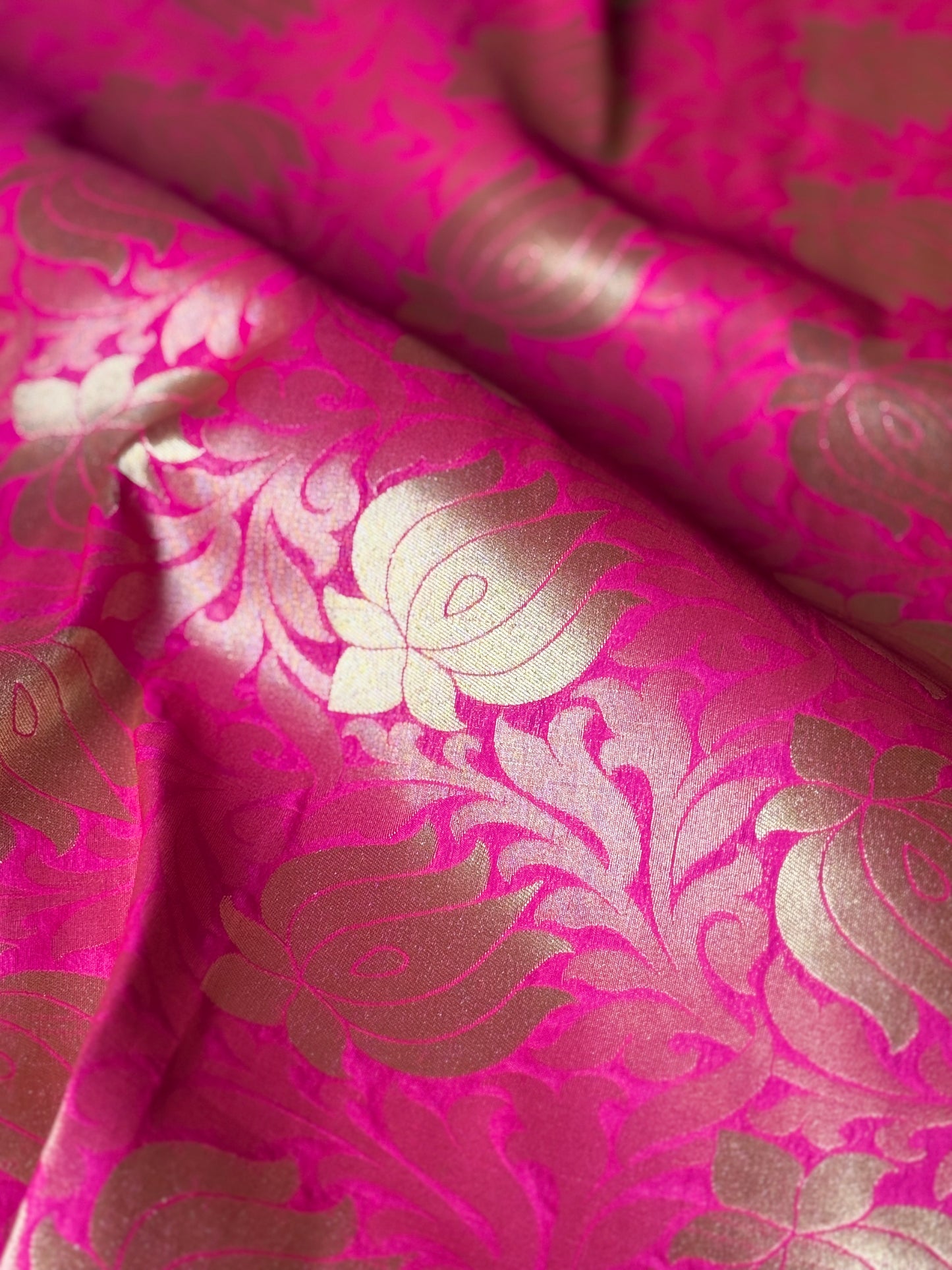 Handwoven Pink Silk Lotus Motifs Thaan