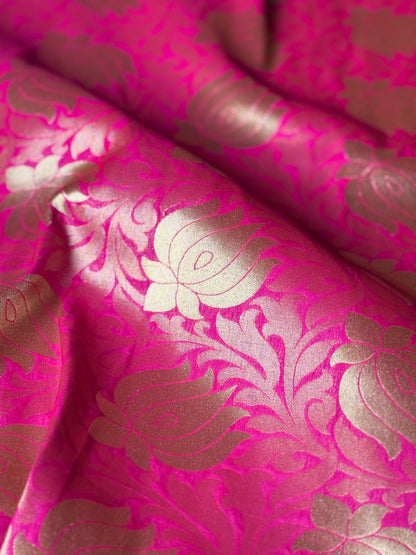 Handwoven Pink Silk Lotus Motifs Thaan