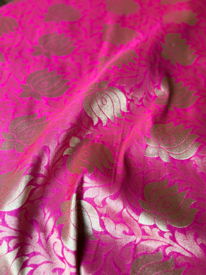 Handwoven Pink Silk Lotus Motifs Thaan