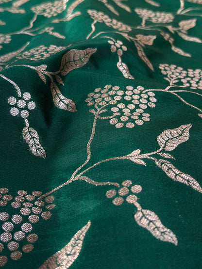 Handwoven Bottle Green Silk Jaal Fabric Thaan