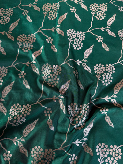 Handwoven Bottle Green Silk Jaal Fabric Thaan