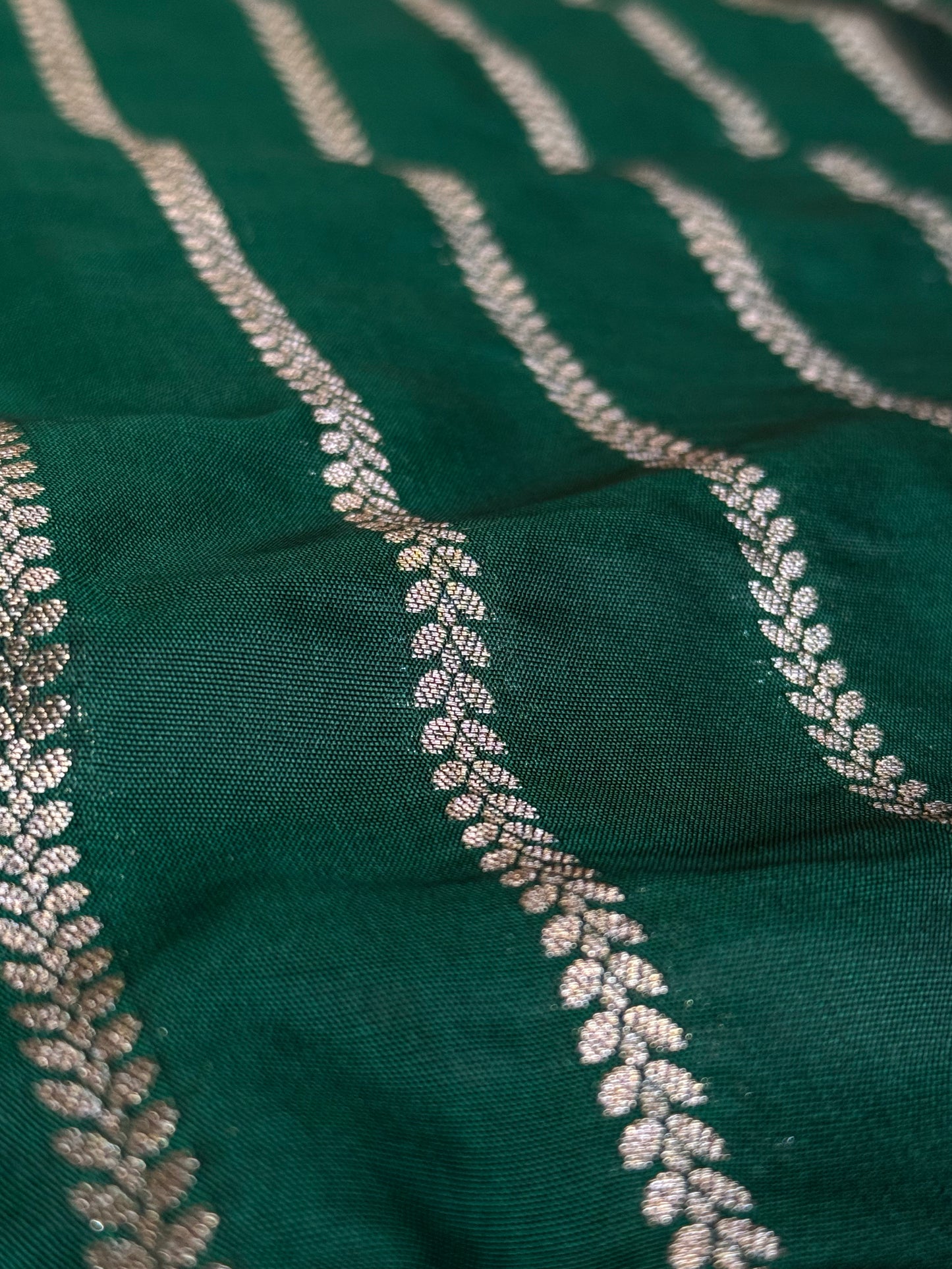 Handwoven Bottle Green Silk Stripe Fabric Thaan