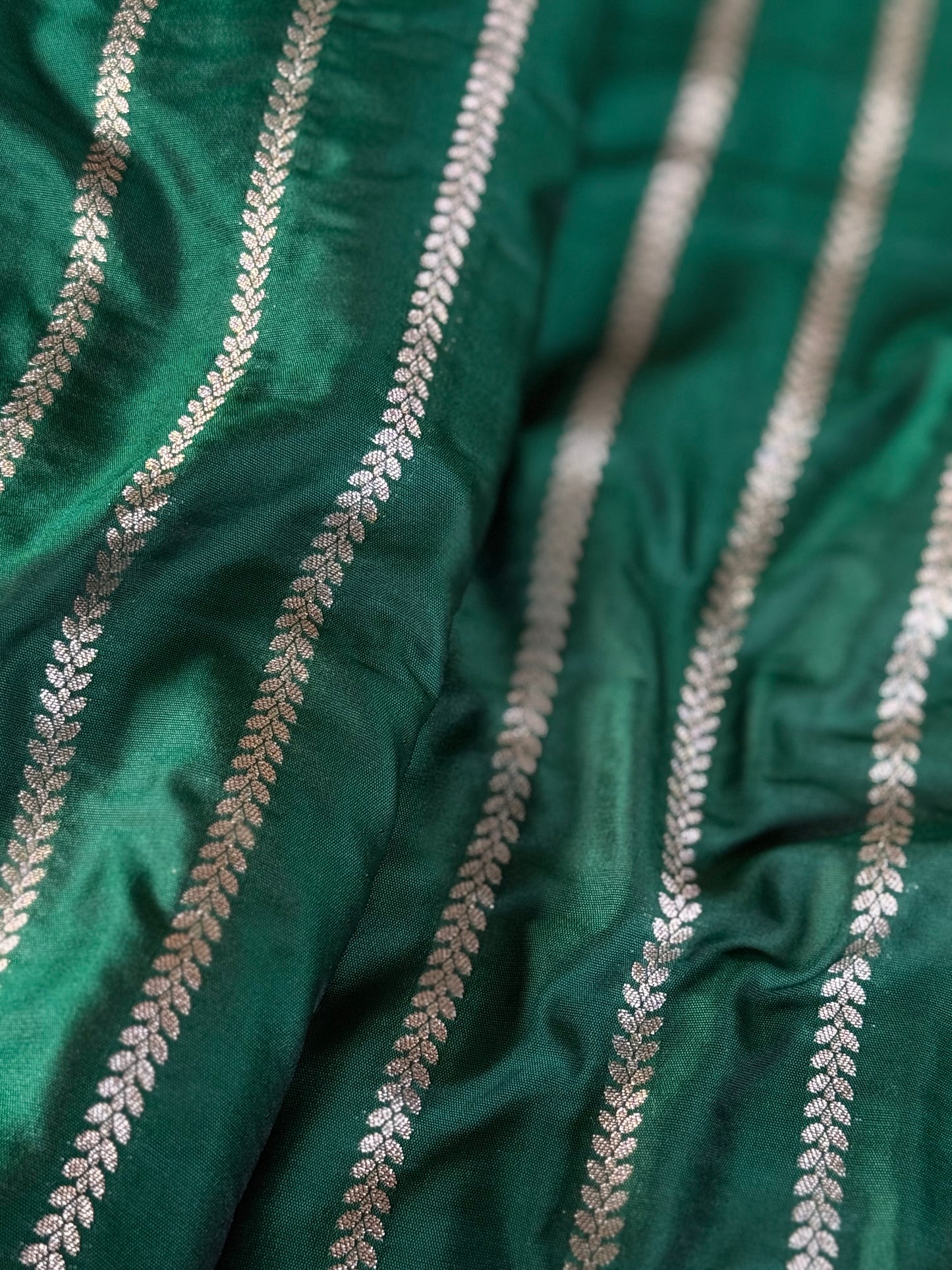 Handwoven Bottle Green Silk Stripe Fabric Thaan