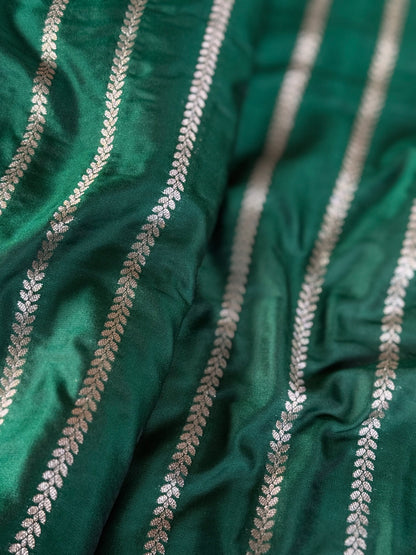 Handwoven Bottle Green Silk Stripe Fabric Thaan