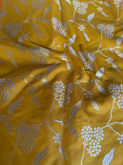 Handwoven Yellow Silk Jaal Fabric Thaan