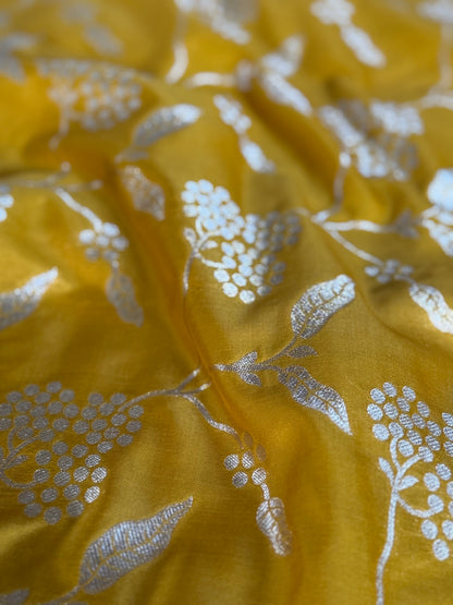 Handwoven Yellow Silk Jaal Fabric Thaan