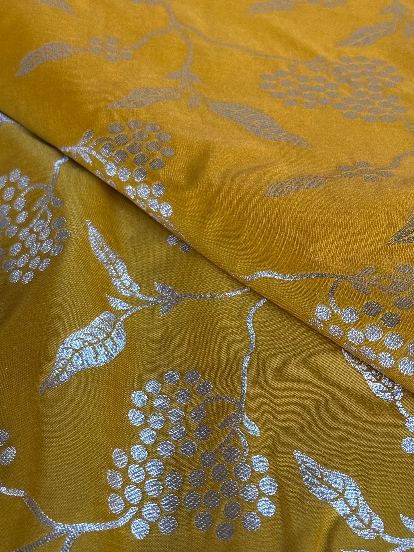 Handwoven Yellow Silk Jaal Fabric Thaan