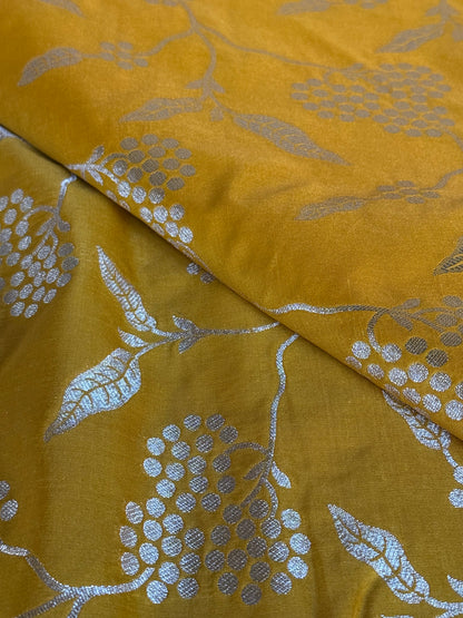 Handwoven Yellow Silk Jaal Fabric Thaan