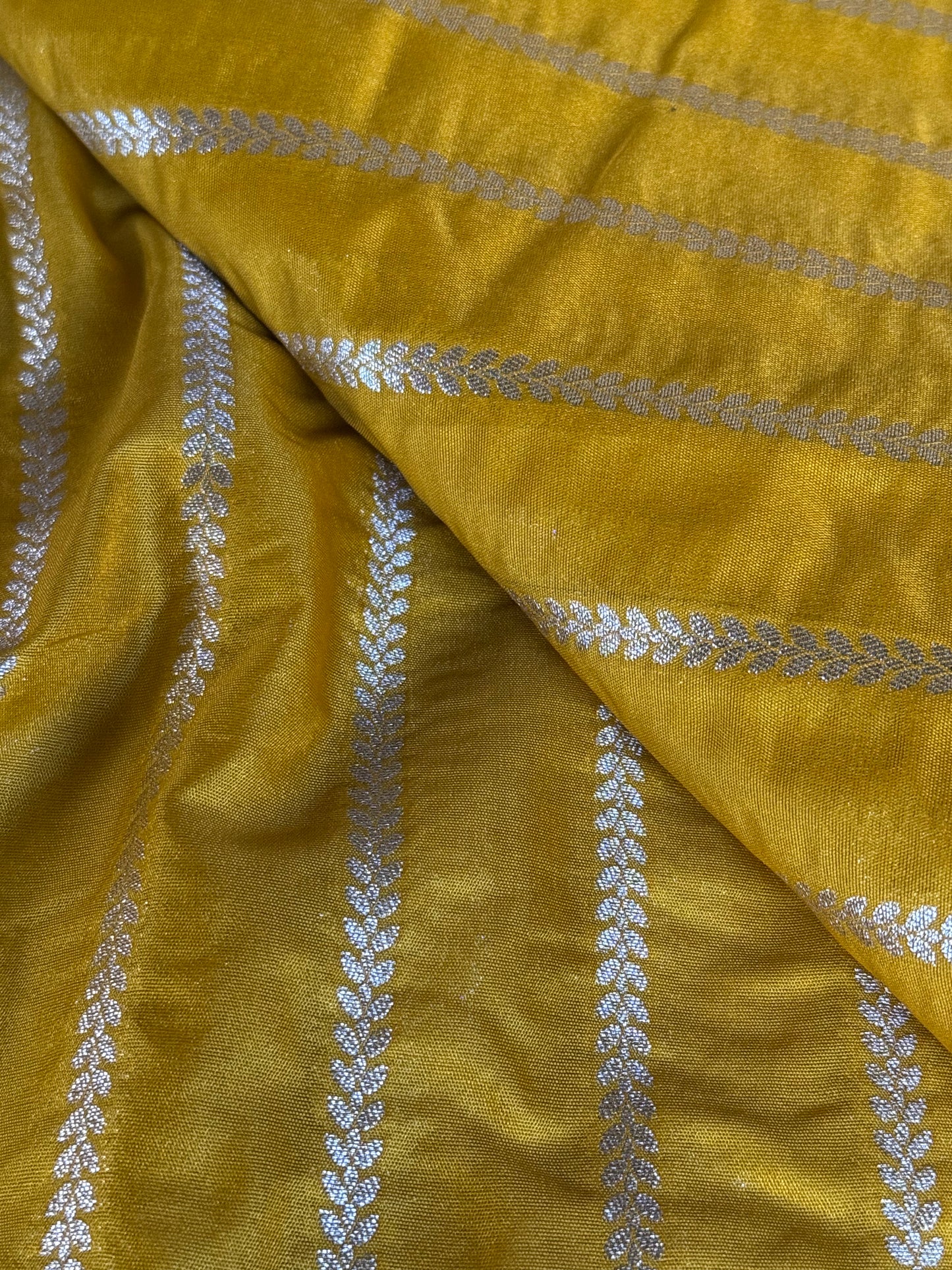 Yellow Silk Stripe Fabric Thaan