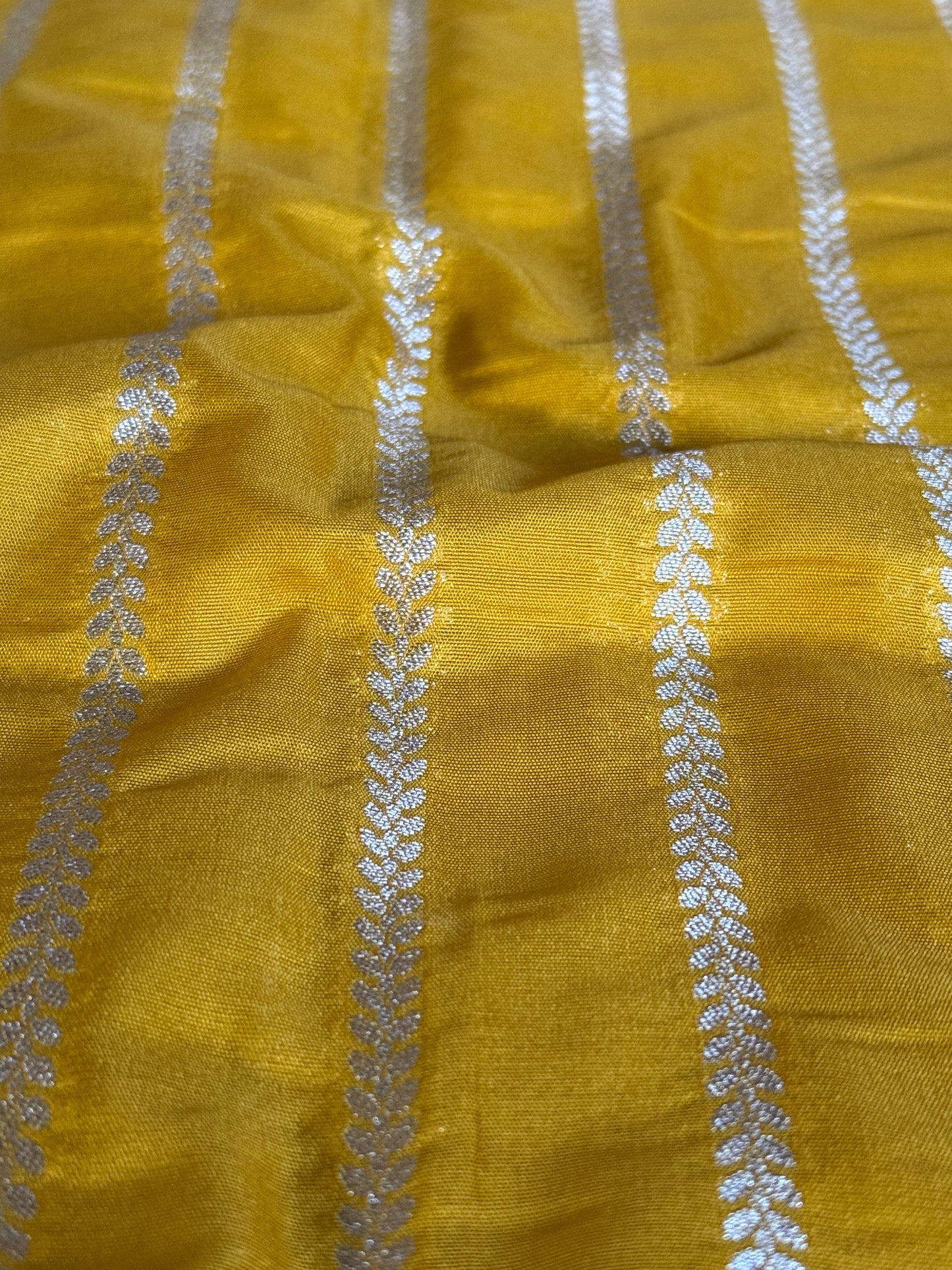 Yellow Silk Stripe Fabric Thaan