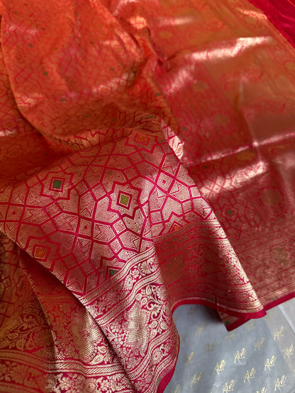 Handwoven Pink Brocade Meenakari Banarasi Saree