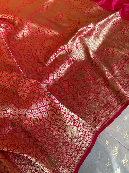 Handwoven Pink Brocade Meenakari Banarasi Saree