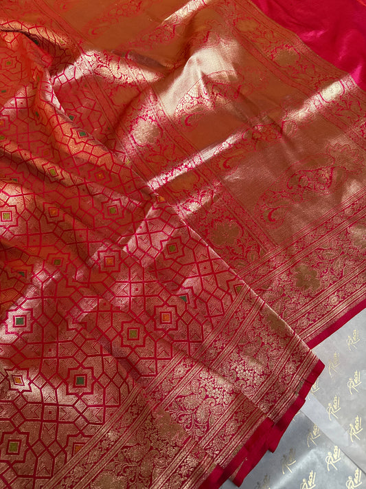 Handwoven Pink Brocade Meenakari Banarasi Saree