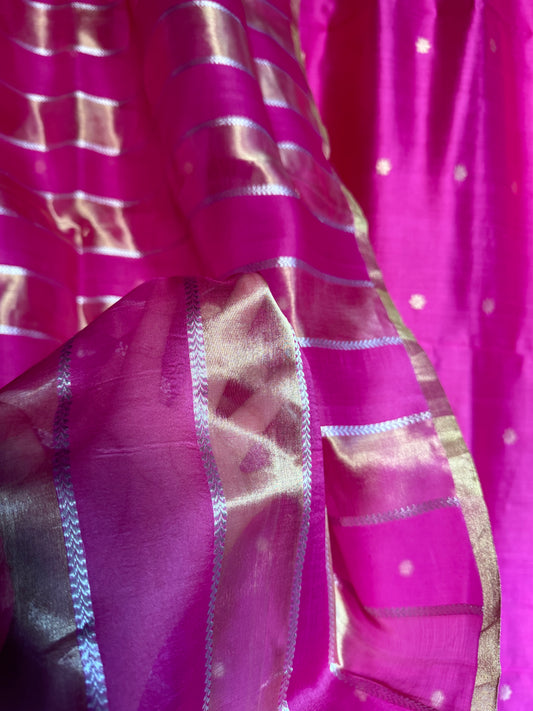 Handwoven Silk and Tissue Unstitched Pink Suit Set
