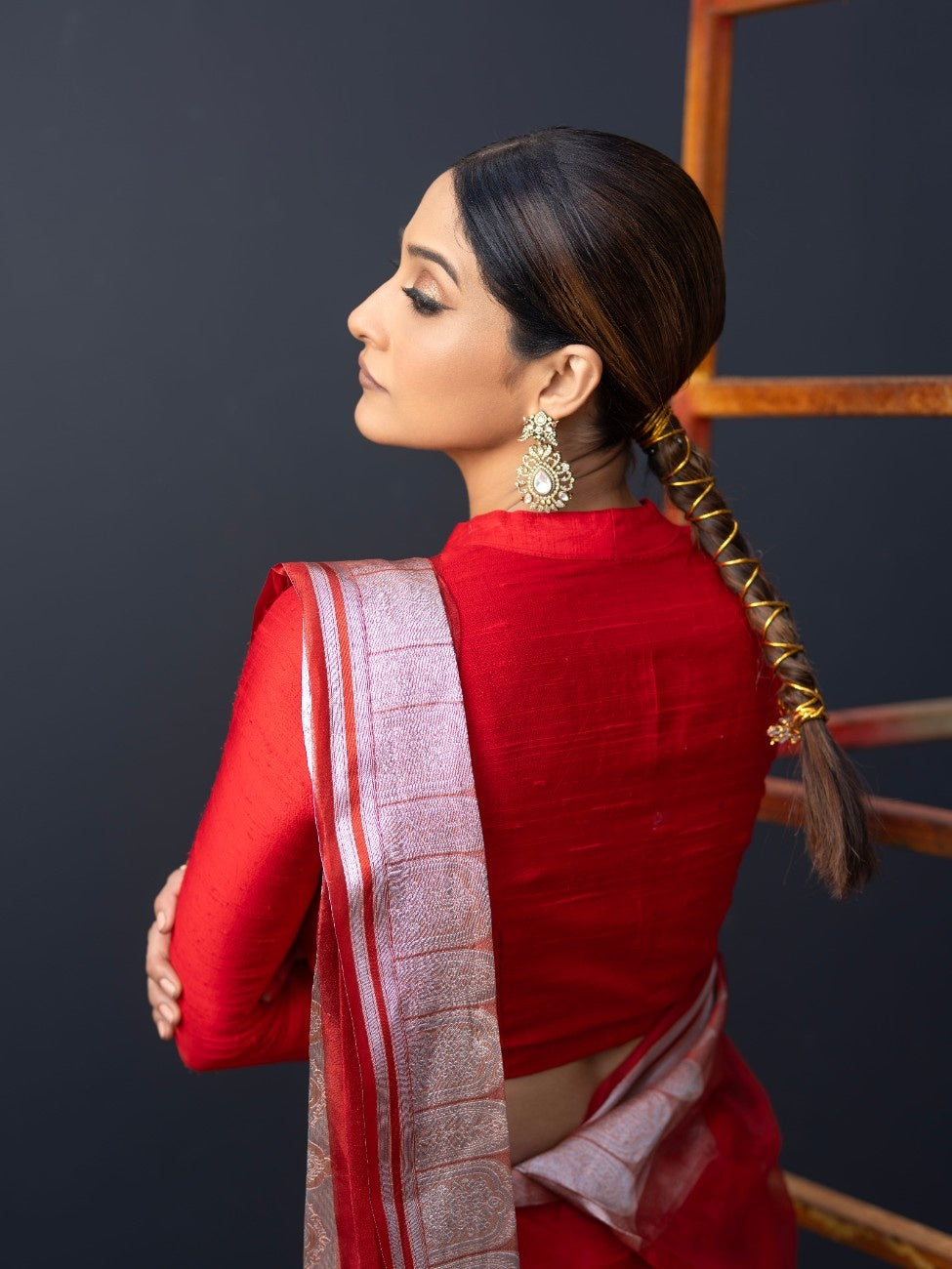 Handwoven Red Kora Tissue Banarasi Saree