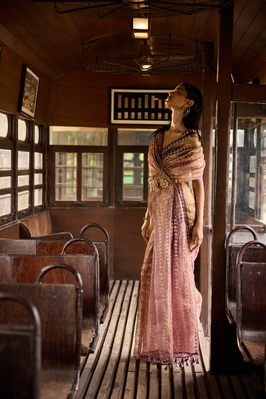 Handwoven Shades Of  Purple Tissue Silk Saree