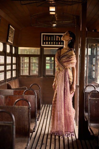 Handwoven Shades Of  Purple Tissue Silk Saree