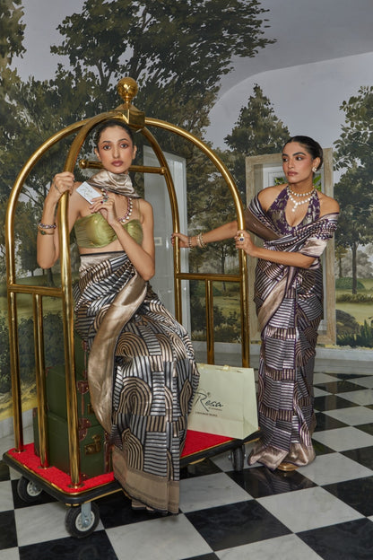 Handwoven Katan Silk Geometrical Dual Zari Motifs Saree