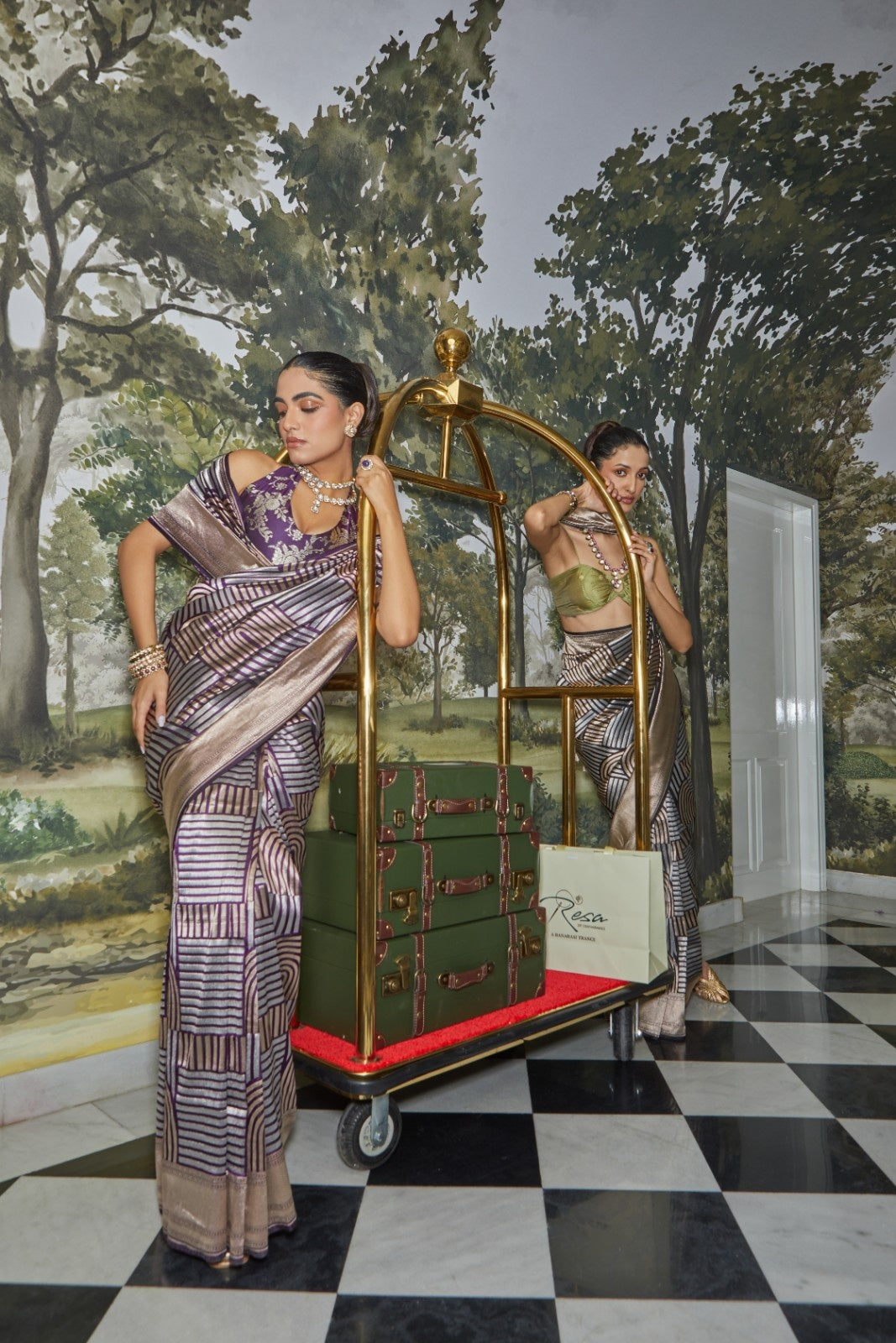 Handwoven Katan Silk Geometrical Dual Zari Motifs Saree