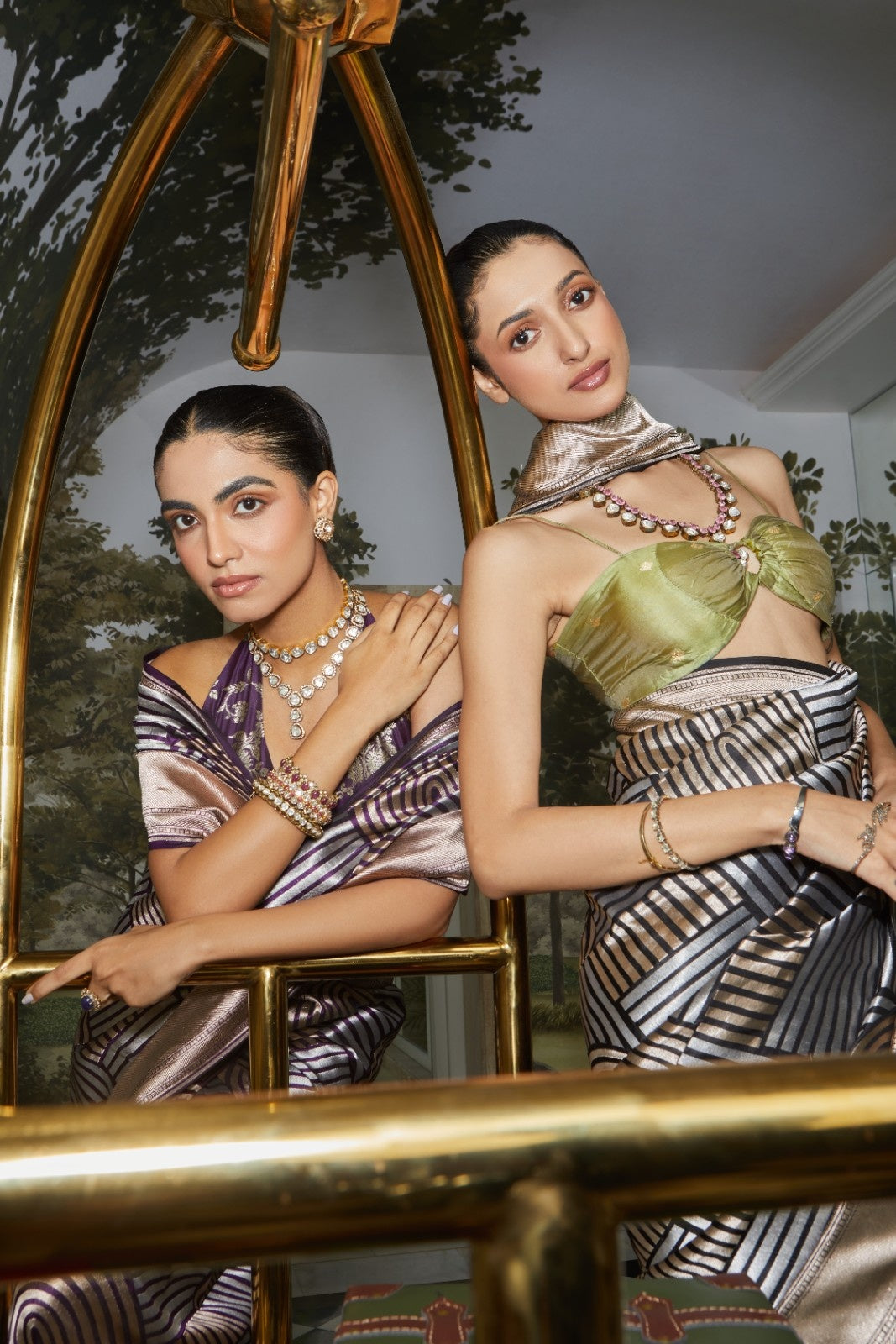 Handwoven Katan Silk Geometrical Dual Zari Motifs Saree