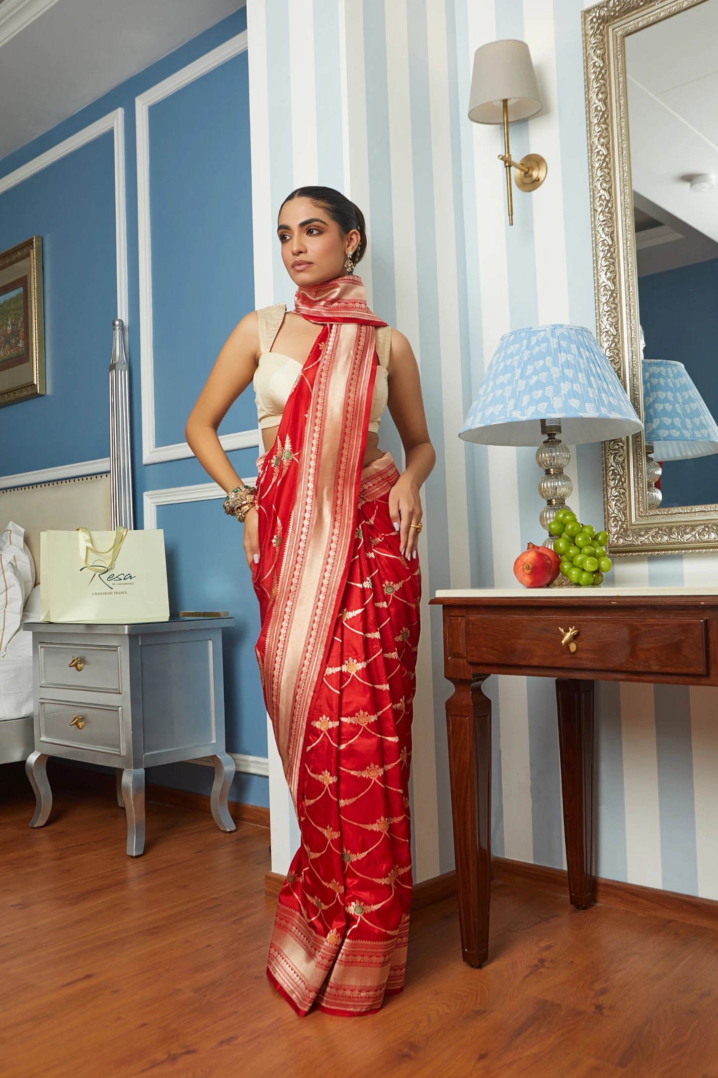 Handwoven Katan Silk Meenakari Jaal Saree