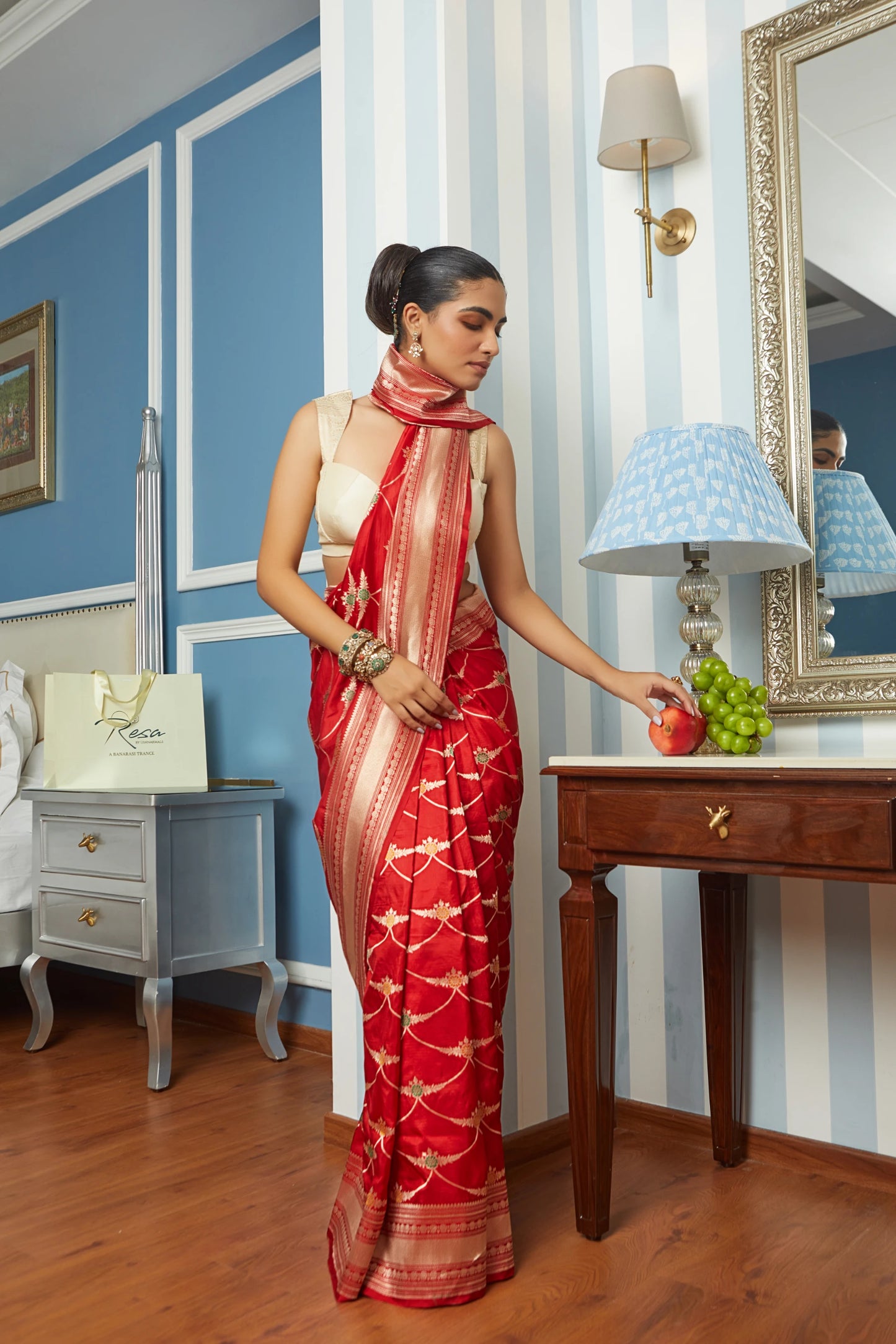 Handwoven Katan Silk Meenakari Jaal Saree