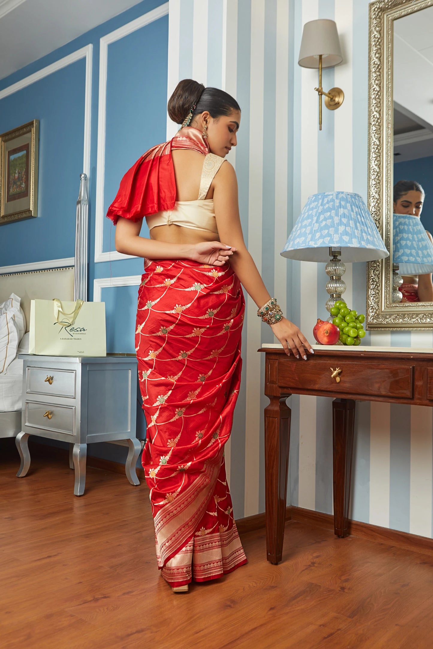 Handwoven Katan Silk Meenakari Jaal Saree