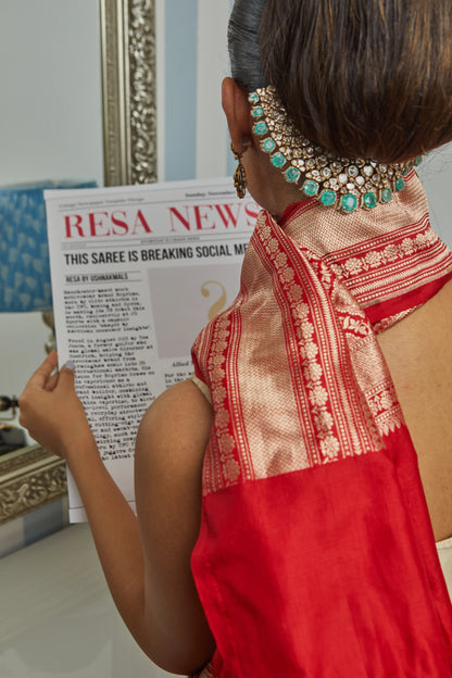 Handwoven Katan Silk Meenakari Jaal Saree