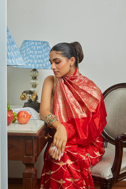 Handwoven Katan Silk Meenakari Jaal Saree