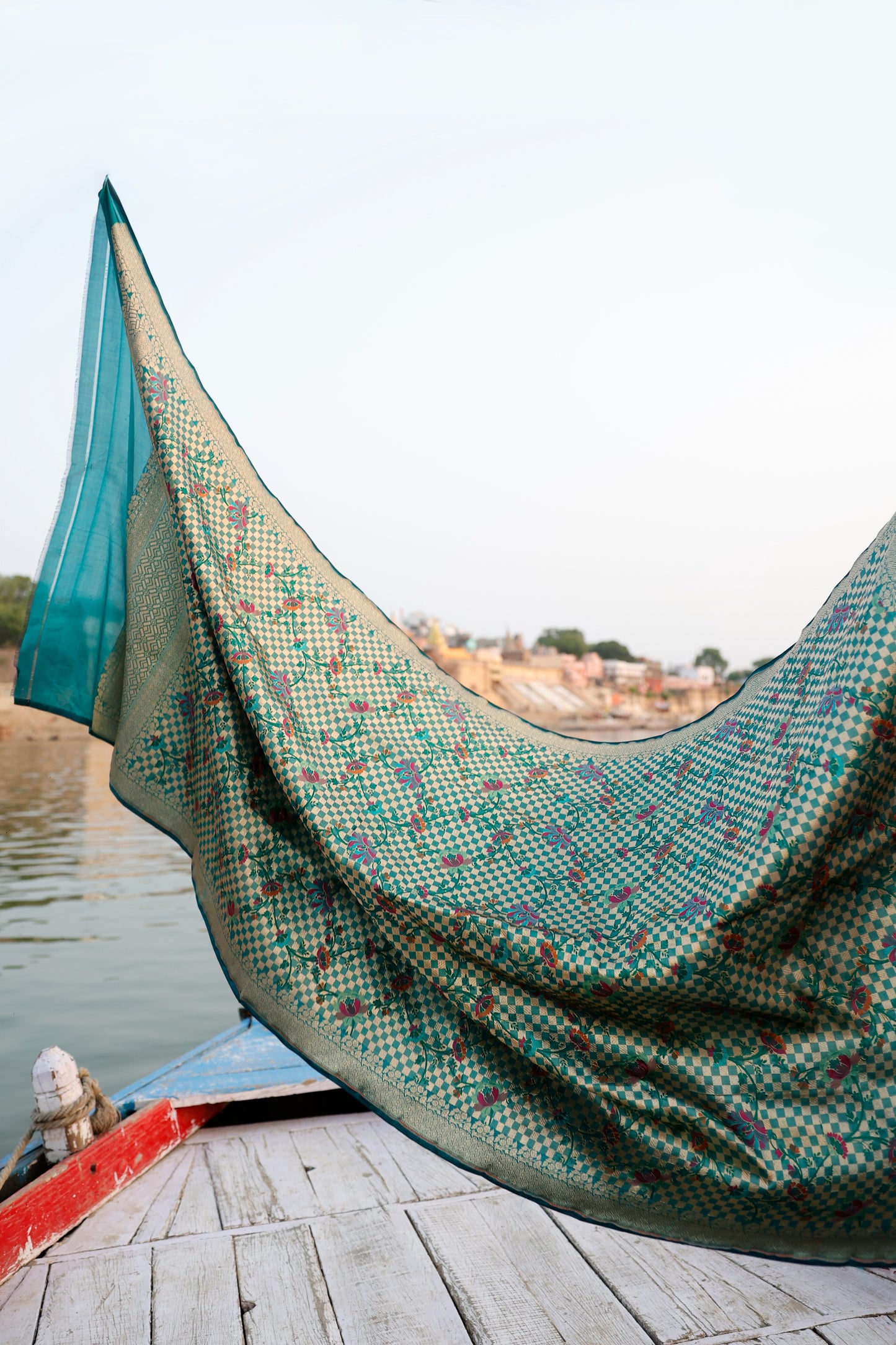 Handwoven Katan Silk Brocade Khimkhab Jaal Meenakari Green Dupatta