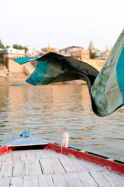 Handwoven Katan Silk Brocade Khimkhab Jaal Meenakari Green Dupatta