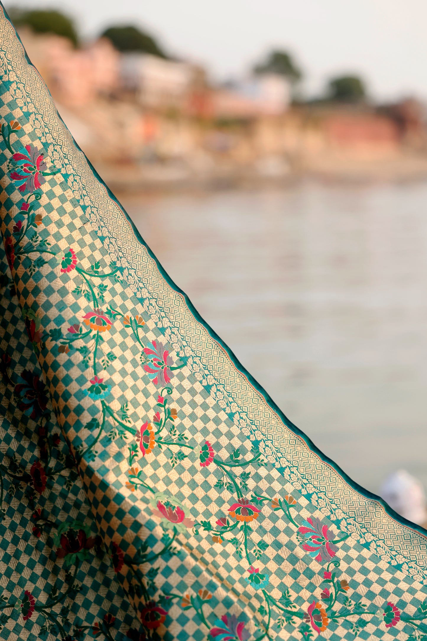 Handwoven Katan Silk Brocade Khimkhab Jaal Meenakari Green Dupatta