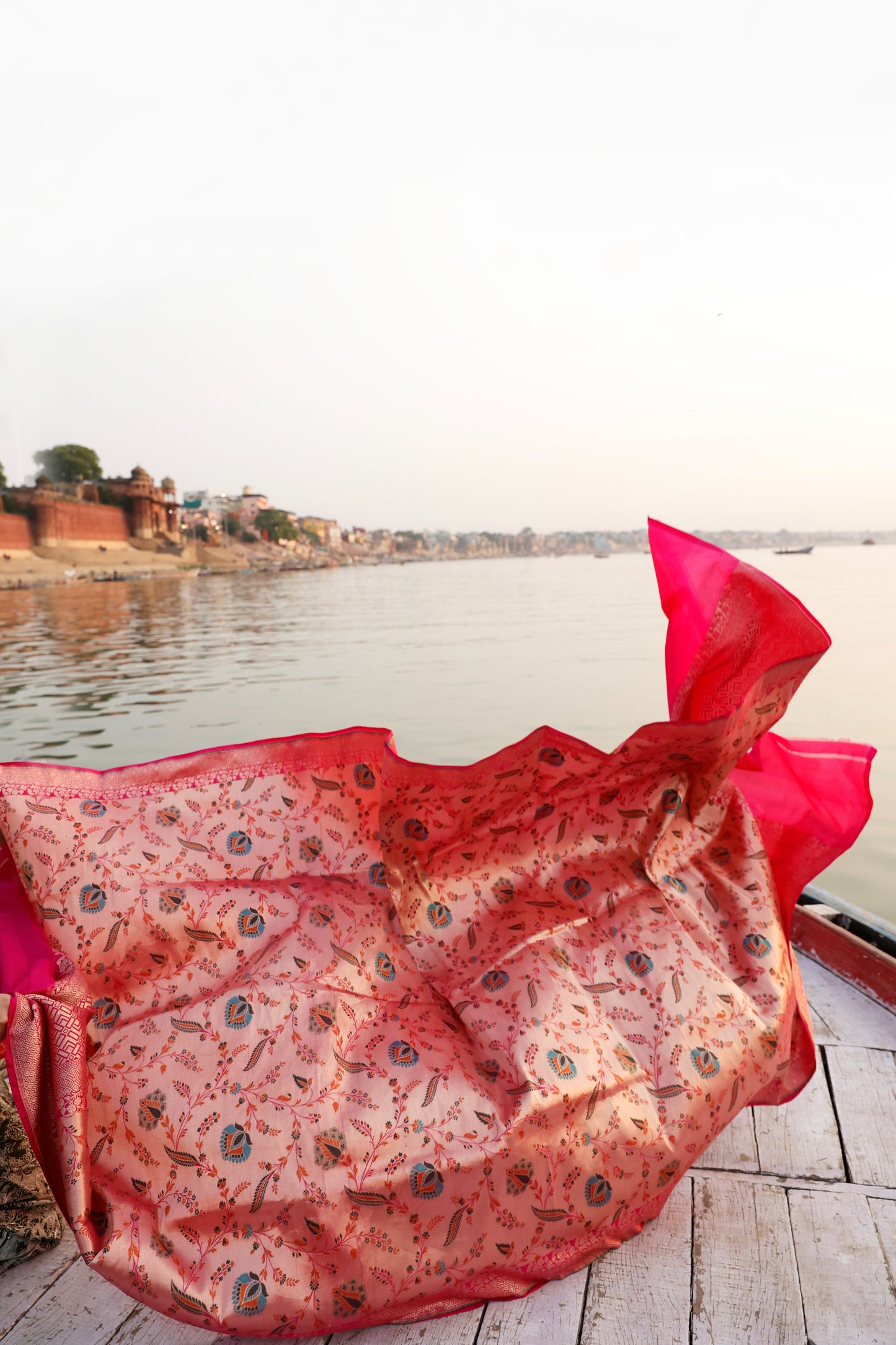 Handwoven Katan Silk Brocade Khimkhab Jaal Meenakari Rose Pink Dupatta