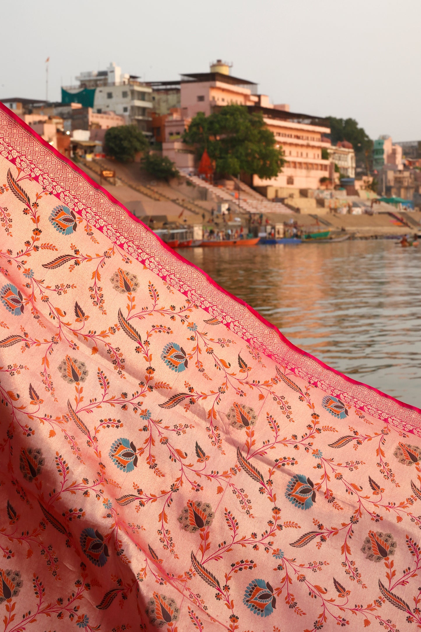 Handwoven Katan Silk Brocade Khimkhab Jaal Meenakari Rose Pink Dupatta