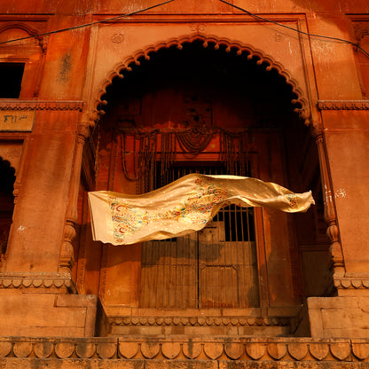 Handwoven Monga Silk Hand-Painted Shikargah Dupatta