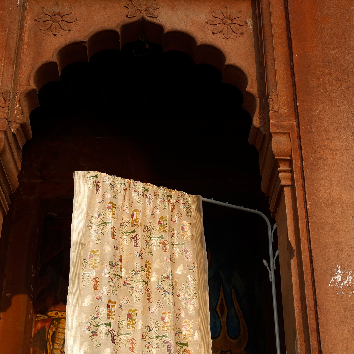 Handwoven Monga Silk Hand-Painted Shikargah Dupatta