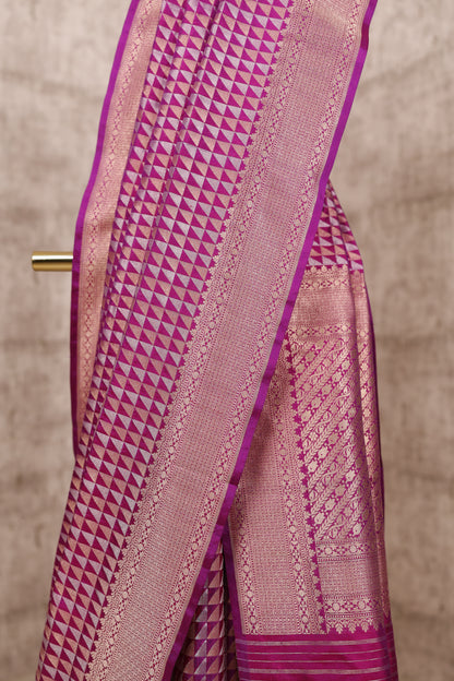 Handwoven Magenta Katan Silk Triangle Banarasi Saree