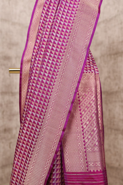Handwoven Magenta Katan Silk Triangle Banarasi Saree