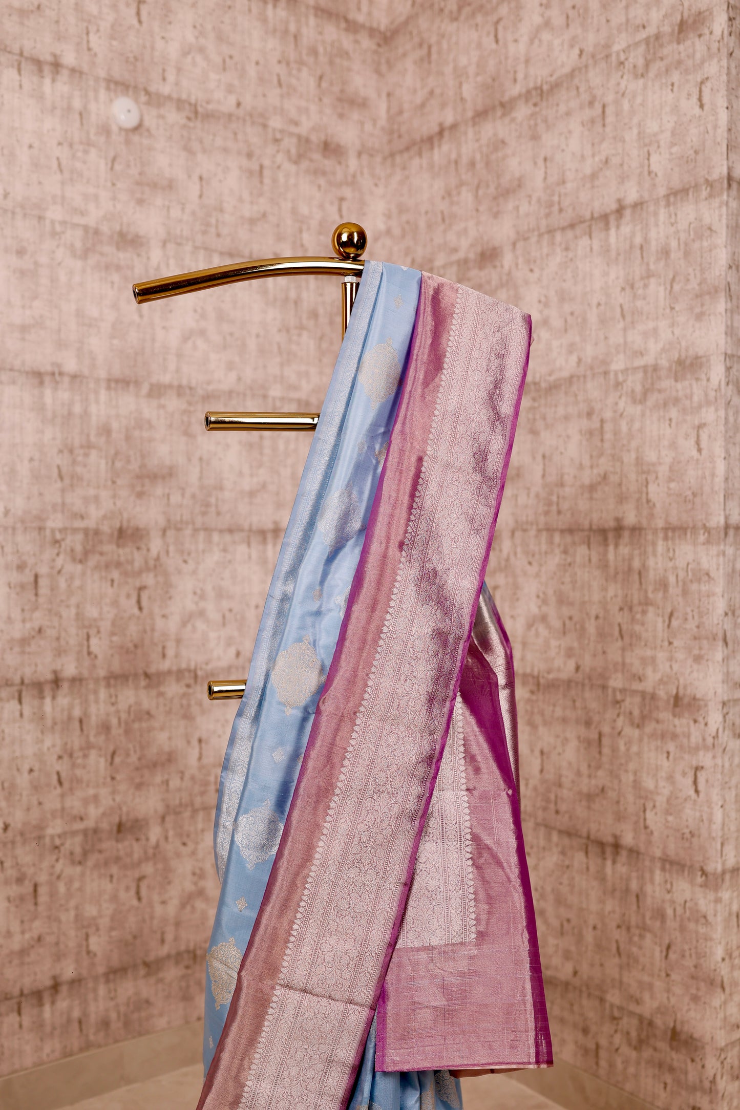 Handwoven Light Blue Katan Silk & Purple Kadiyal Tissue Border Saree