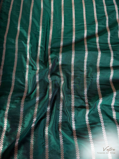 Handwoven Bottle Green Silk Stripe Fabric Thaan