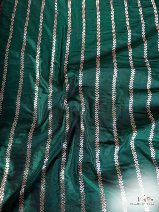 Handwoven Bottle Green Silk Stripe Fabric Thaan