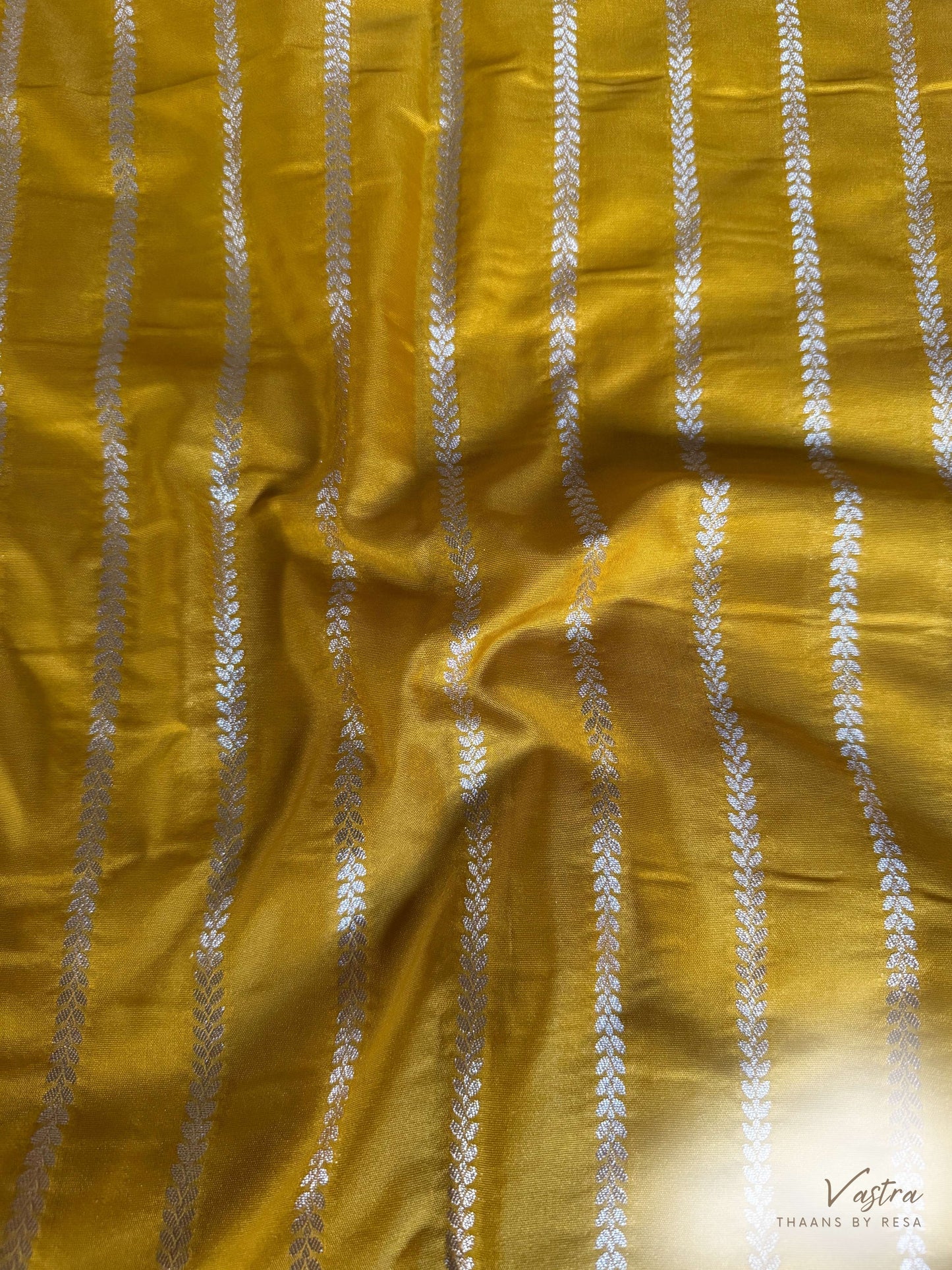 Yellow Silk Stripe Fabric Thaan