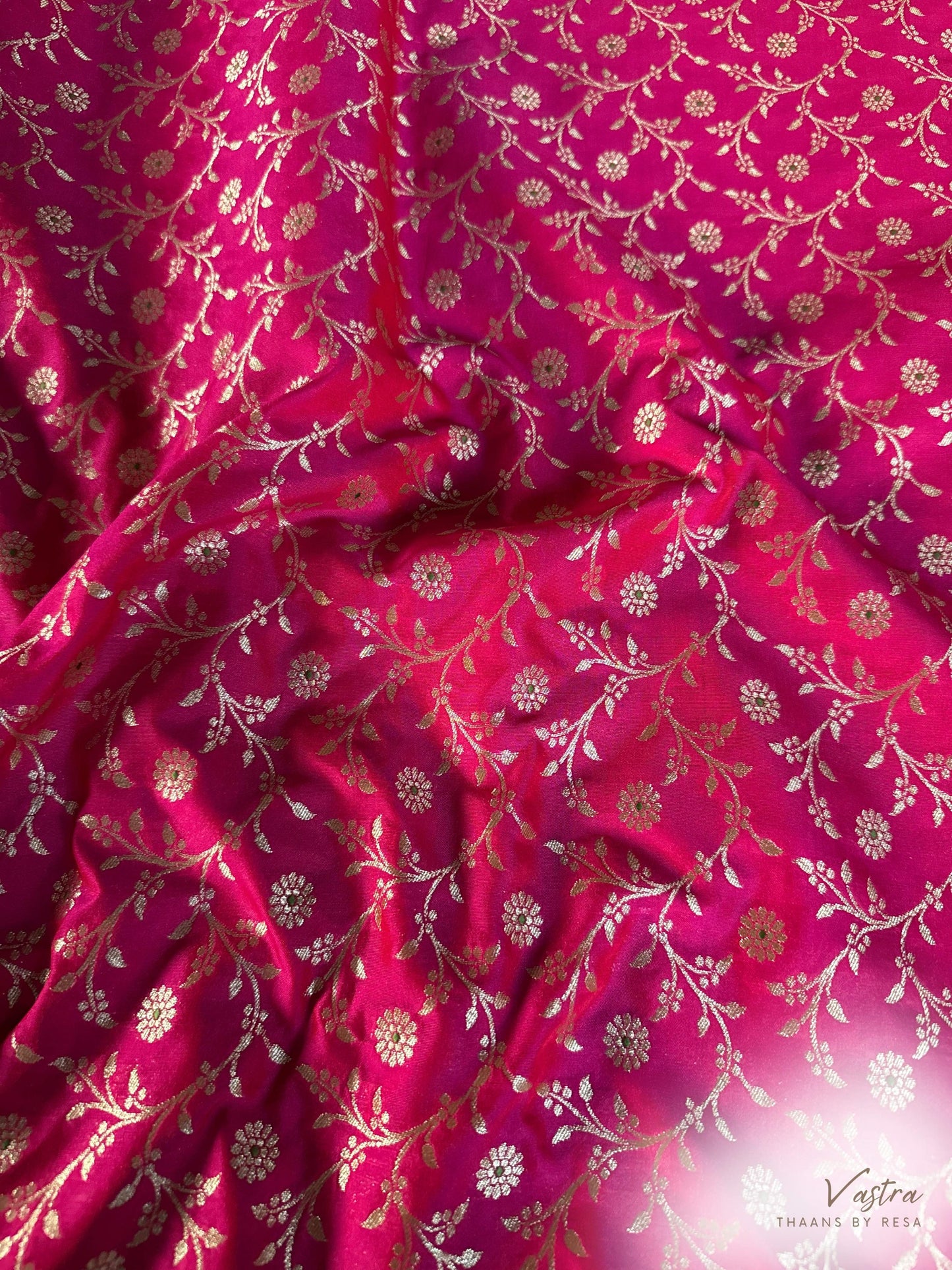Handwoven Pink Silk Jaal Meenakari Fabric Thaan