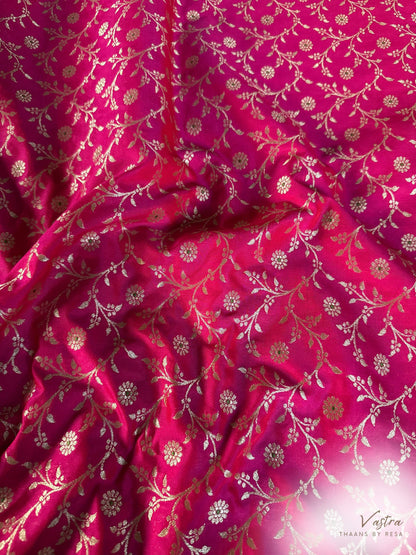 Handwoven Pink Silk Jaal Meenakari Fabric Thaan
